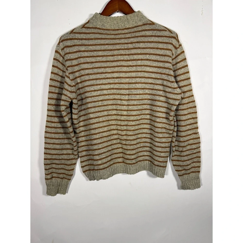 Vintage Herman Phillips Italy Striped Sweater Mens Grey Brown Knit Crew Nec FLAW